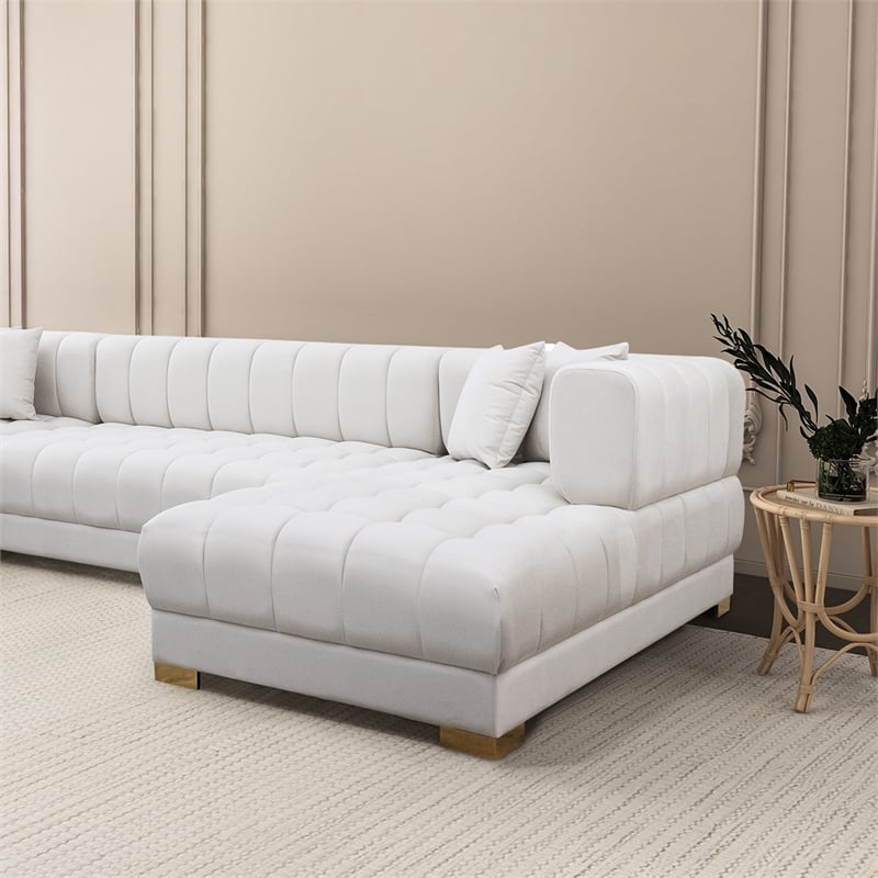 Pemberly Row Mid-Century Modern U-Shape Ivory Velvet Corner Sectional Sofa