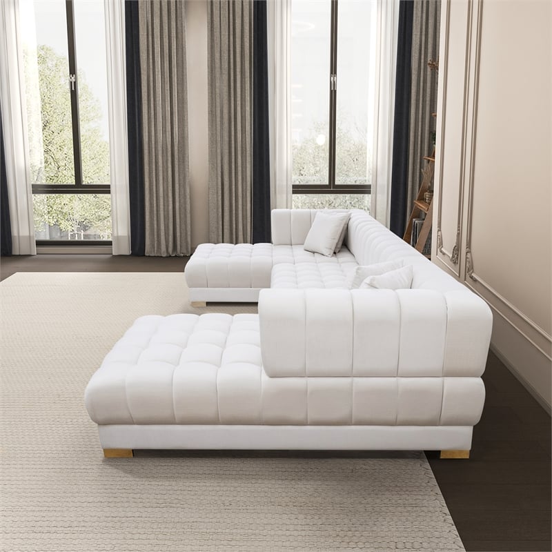 Pemberly Row Mid-Century Modern U-Shape Ivory Velvet Corner Sectional Sofa