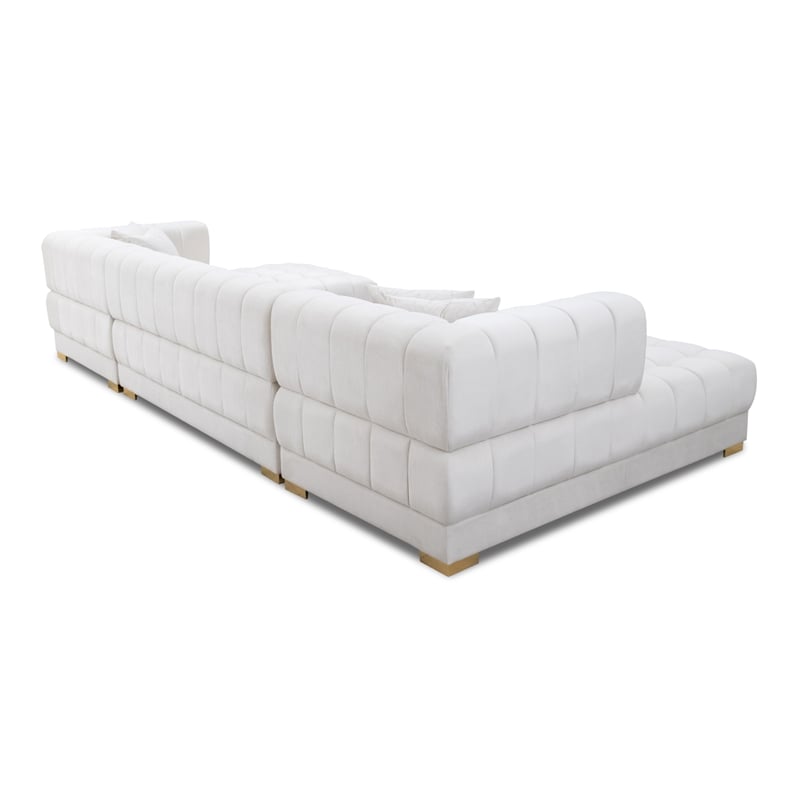 Pemberly Row Mid-Century Modern U-Shape Ivory Velvet Corner Sectional Sofa