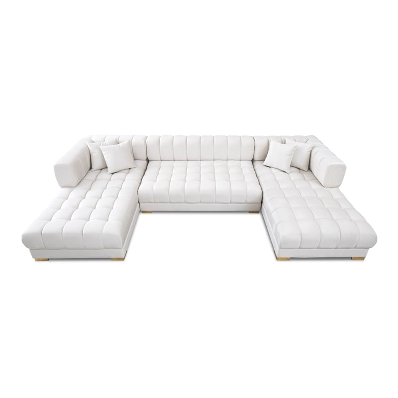 Pemberly Row Mid-Century Modern U-Shape Ivory Velvet Corner Sectional Sofa