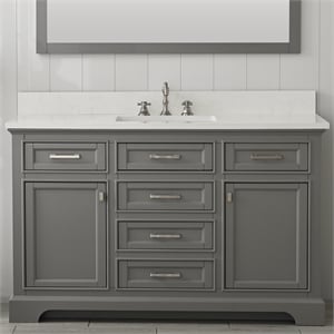 Pemberly Row 54&quot W x 22&quot D x 34&quot H Bath Vanity in Gray with White Quartz Top