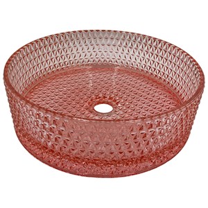 Pemberly Row 14&quot Tempered Glass Circular Bathroom Vessel Sink in Pink Champagne