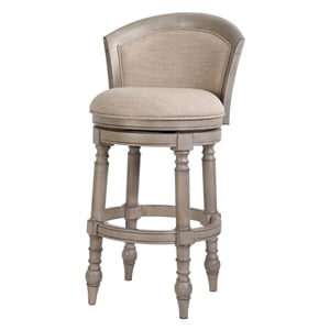 Pemberly Row 31&quot Barrel-Back Swivel Bar Stool- Gray with Beige Upholstery