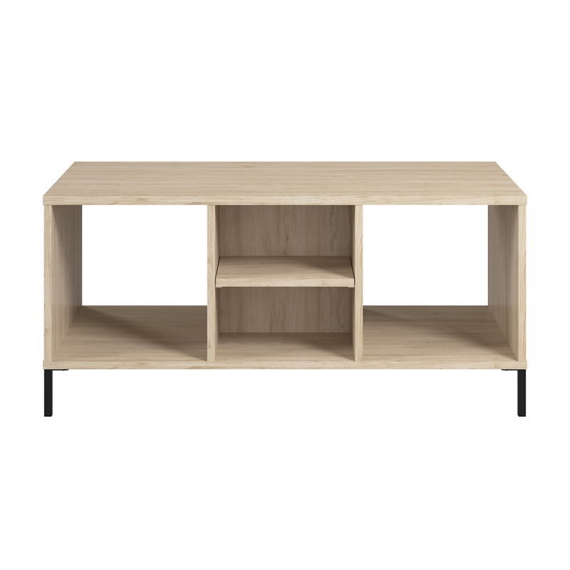 Pemberly Row Coffee Table with Shelves in Natural Elm - Engineered Wood