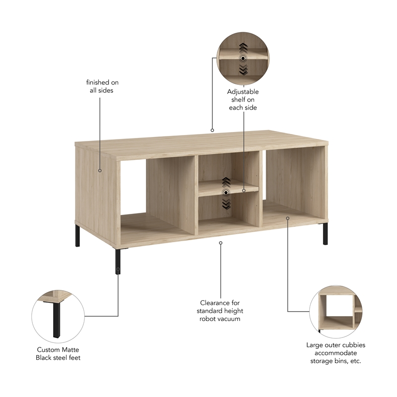 Pemberly Row Coffee Table with Shelves in Natural Elm - Engineered Wood