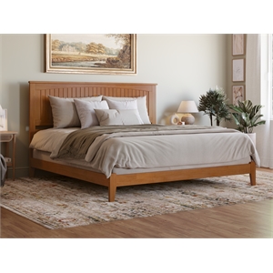 Pemberly Row Contemporary King Solid Wood Foundation Bed in Light Toffee