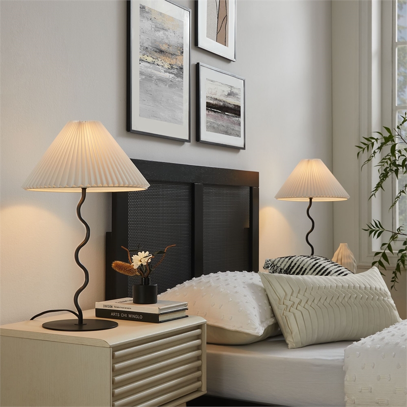 Pemberly Row Modern / Contemporary Wave Squiggle Table Lamp in Black