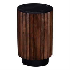 Pemberly Row 12&quot Black Marble and Brown Wood Side Table Modern Minimalist Design