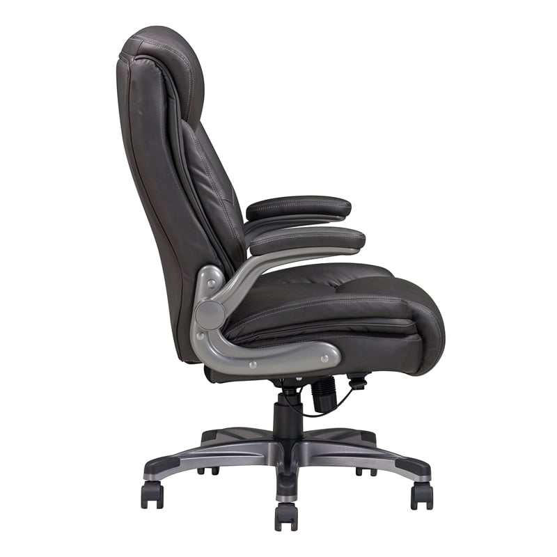 Pemberly Row Gray Bonded Leather Office Chair with PlyWood Frame & Flip Arms