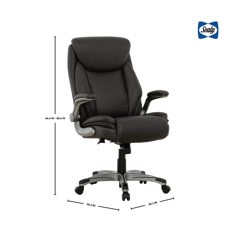 Pemberly Row Gray Bonded Leather Office Chair with PlyWood Frame & Flip Arms