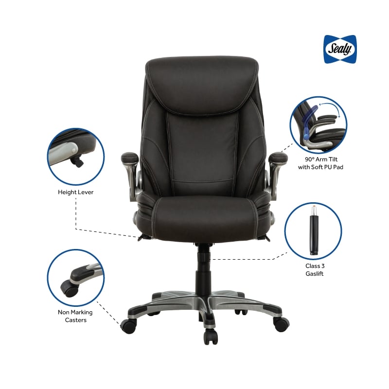 Pemberly Row Gray Bonded Leather Office Chair with PlyWood Frame & Flip Arms
