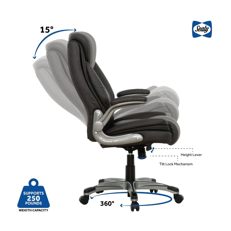 Pemberly Row Gray Bonded Leather Office Chair with PlyWood Frame & Flip Arms