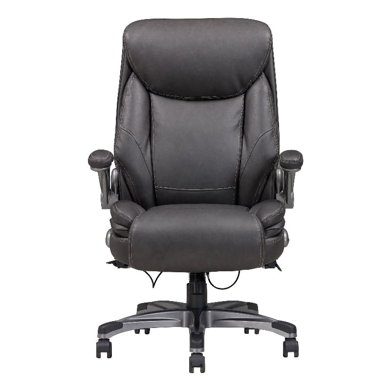 Pemberly Row Gray Bonded Leather Office Chair with PlyWood Frame & Flip Arms