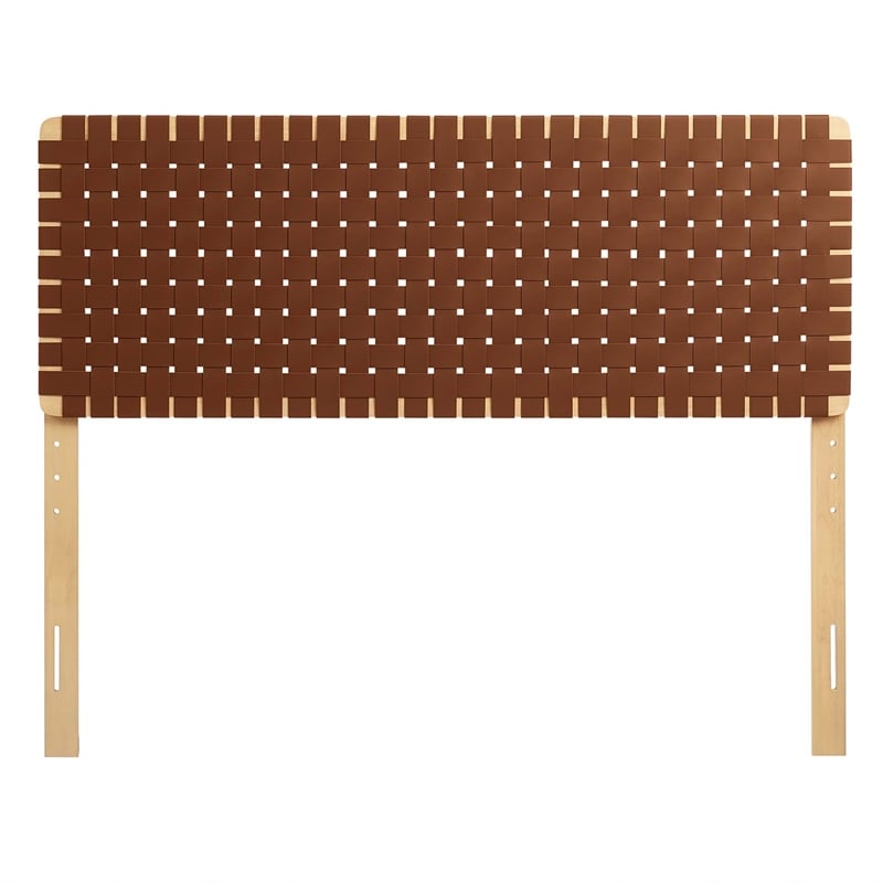 Pemberly Row Weave Vegan Leather Queen Headboard in Natural Brown