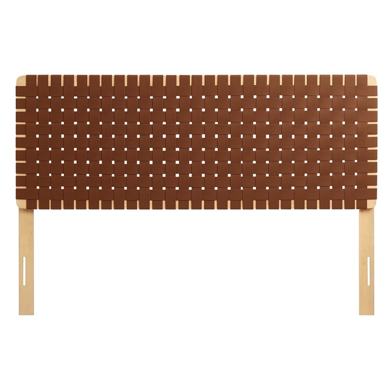 Pemberly Row Weave Vegan Leather Queen Headboard in Natural Brown