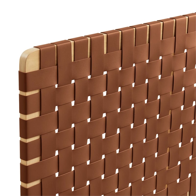 Pemberly Row Weave Vegan Leather Queen Headboard in Natural Brown