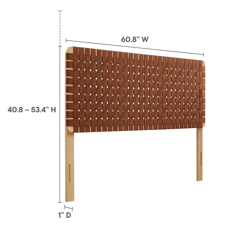 Pemberly Row Weave Vegan Leather Queen Headboard in Natural Brown