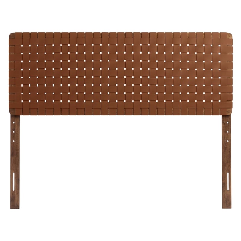 Pemberly Row Weave Vegan Leather Queen Headboard in Walnut Brown