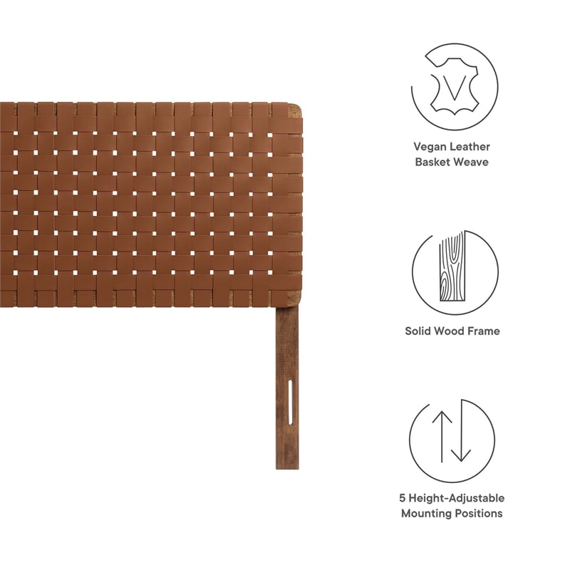 Pemberly Row Weave Vegan Leather Queen Headboard in Walnut Brown