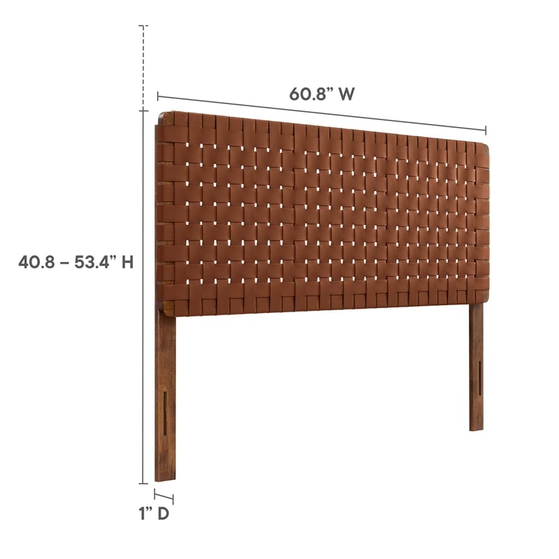Pemberly Row Weave Vegan Leather Queen Headboard in Walnut Brown
