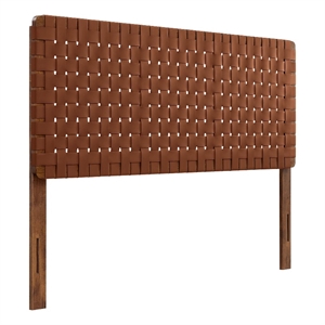 Pemberly Row Weave Vegan Leather Queen Headboard in Walnut Brown