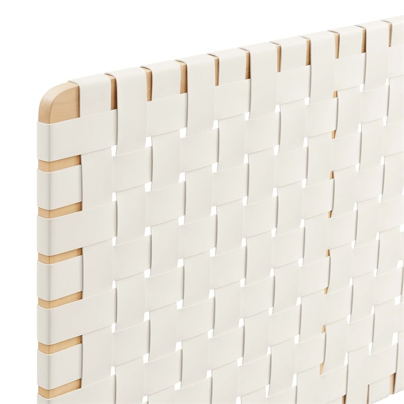 Pemberly Row Weave Wall-Mount Vegan Leather King Headboard in Natural Beige