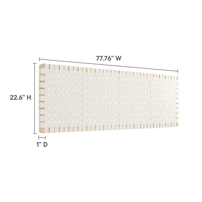 Pemberly Row Weave Wall-Mount Vegan Leather King Headboard in Natural Beige