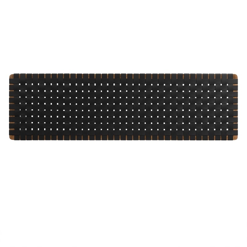 Pemberly Row Weave Wall-Mount Vegan Leather King Headboard in Walnut Black