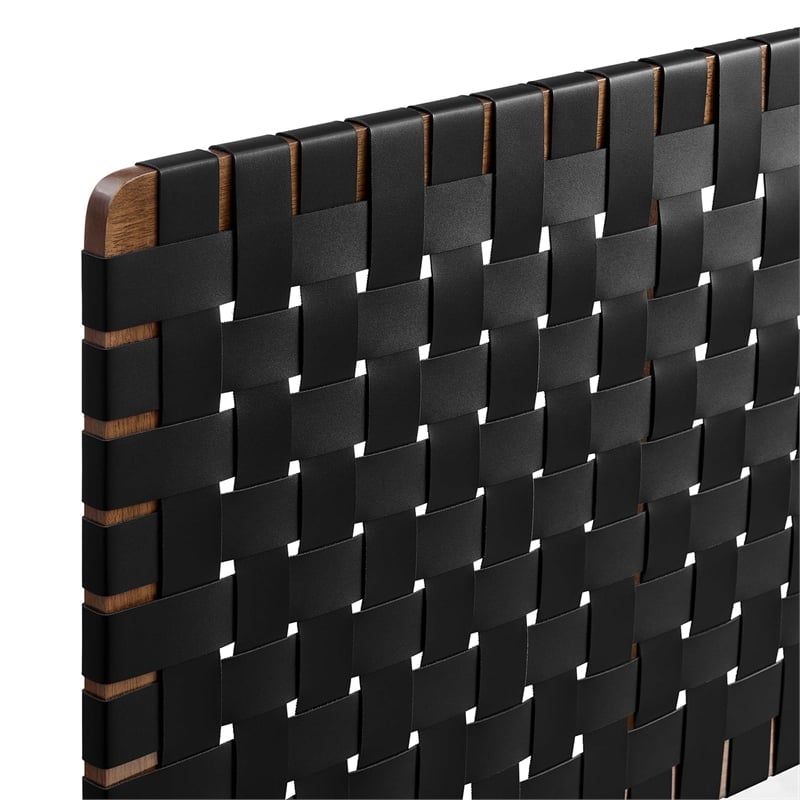 Pemberly Row Weave Wall-Mount Vegan Leather King Headboard in Walnut Black
