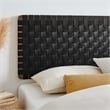 Pemberly Row Weave Wall-Mount Vegan Leather King Headboard in Walnut Black