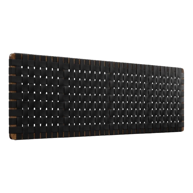 Pemberly Row Weave Wall-Mount Vegan Leather King Headboard in Walnut Black