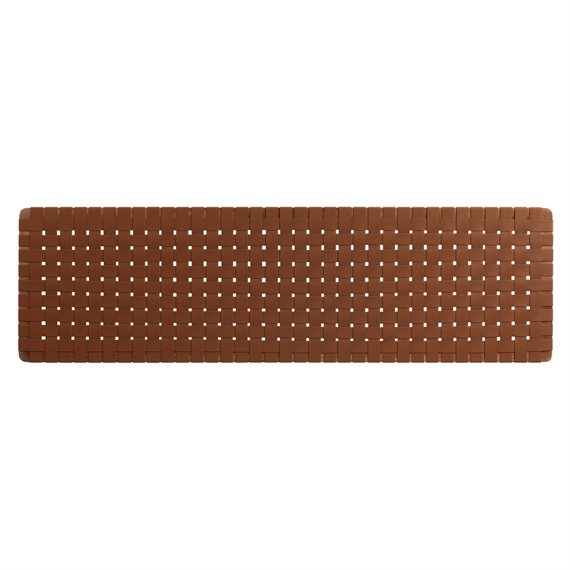 Pemberly Row Weave Wall-Mount Vegan Leather King Headboard in Walnut Brown