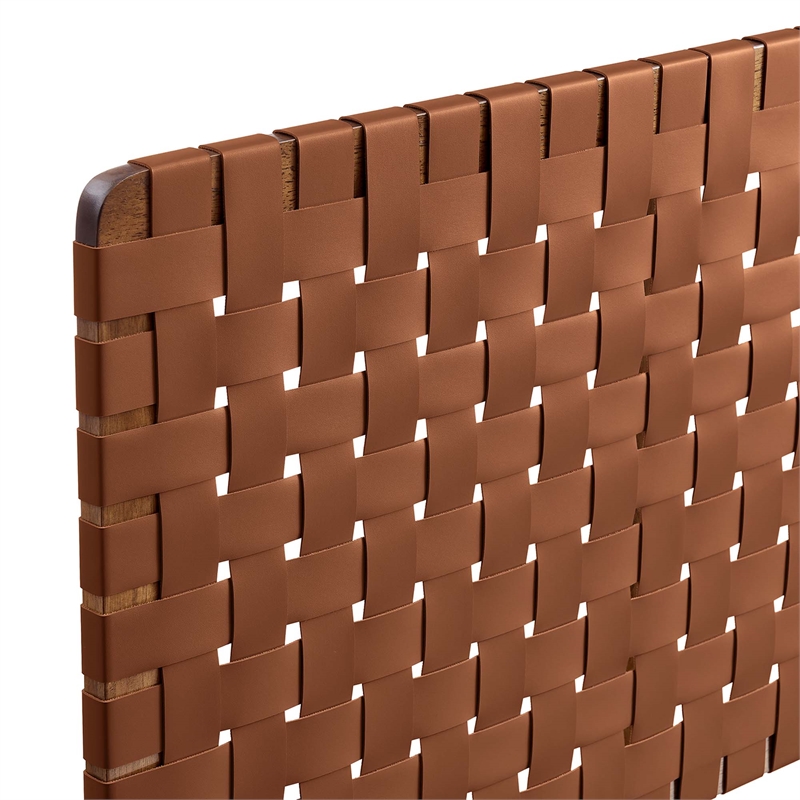 Pemberly Row Weave Wall-Mount Vegan Leather King Headboard in Walnut Brown