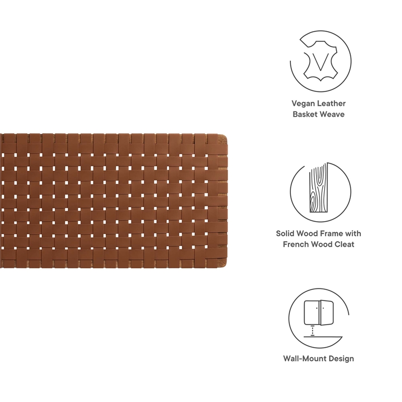 Pemberly Row Weave Wall-Mount Vegan Leather King Headboard in Walnut Brown