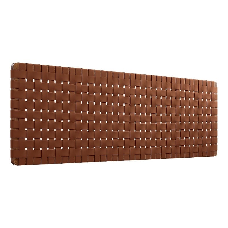 Pemberly Row Weave Wall-Mount Vegan Leather King Headboard in Walnut Brown