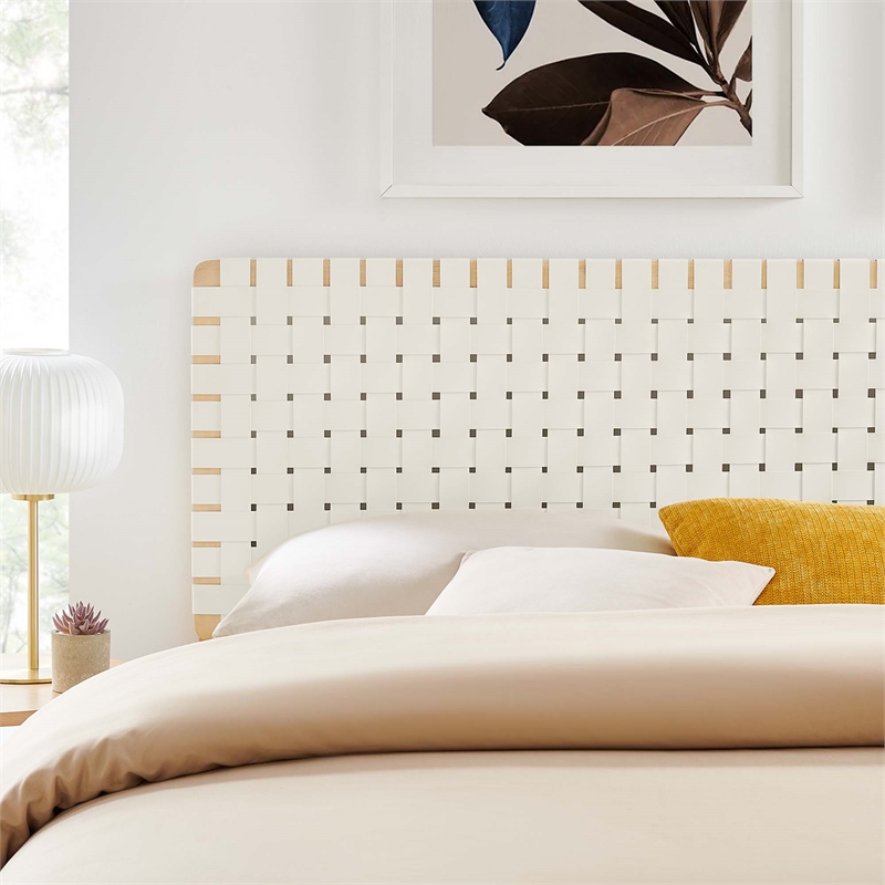 Pemberly Row Weave Vegan Leather King Headboard in Natural Beige
