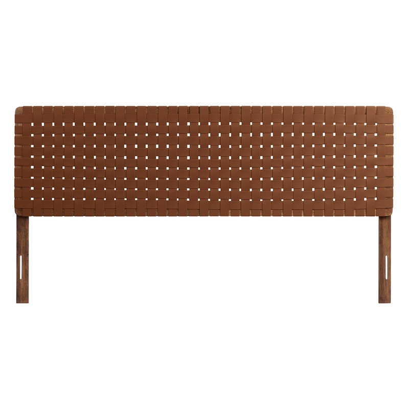 Pemberly Row Weave Vegan Leather King Headboard in Walnut Brown