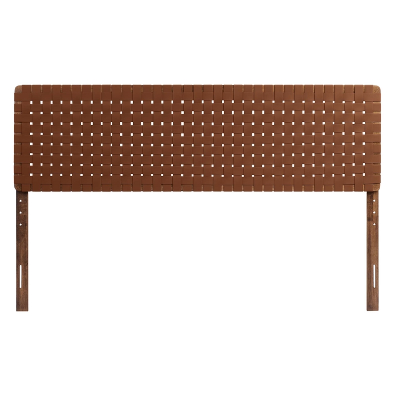 Pemberly Row Weave Vegan Leather King Headboard in Walnut Brown