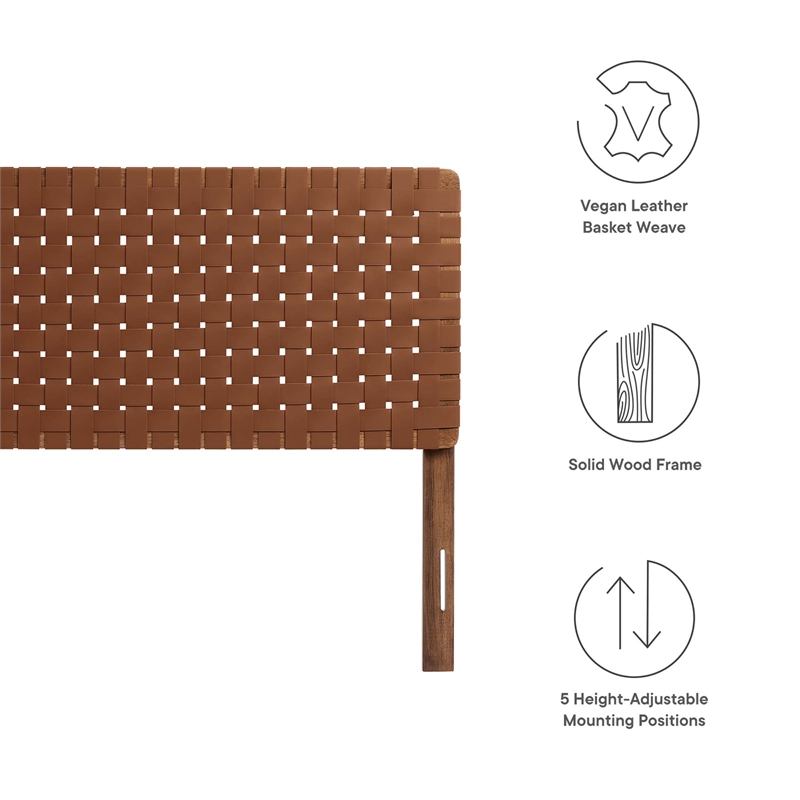 Pemberly Row Weave Vegan Leather King Headboard in Walnut Brown