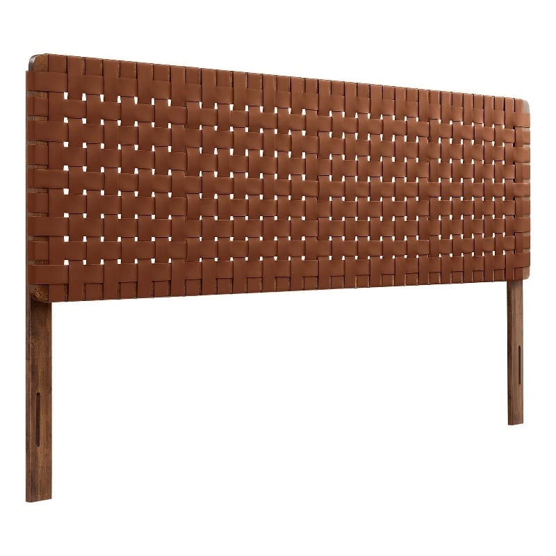 Pemberly Row Weave Vegan Leather King Headboard in Walnut Brown
