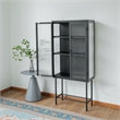 Pemberly Row Tall 2-Door 3-Shelf Steel Accent Cabinet with Fluted Glass-Black