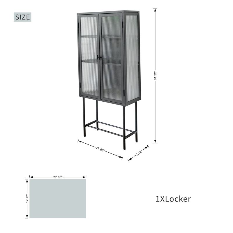 Pemberly Row Tall 2-Door 3-Shelf Steel Accent Cabinet with Fluted Glass-Black