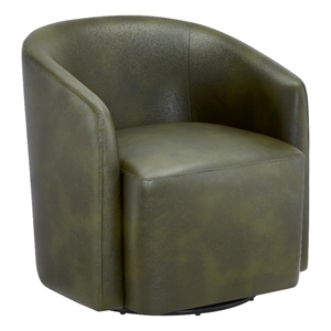 Pemberly Row Modern Fern Green Faux Leather Swivel Barrel Chair