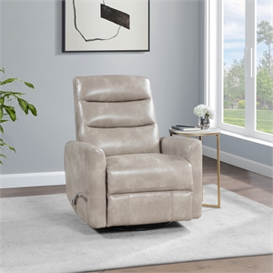 Pemberly Row Contemporary Faux Leather Swivel Recliner in Gray