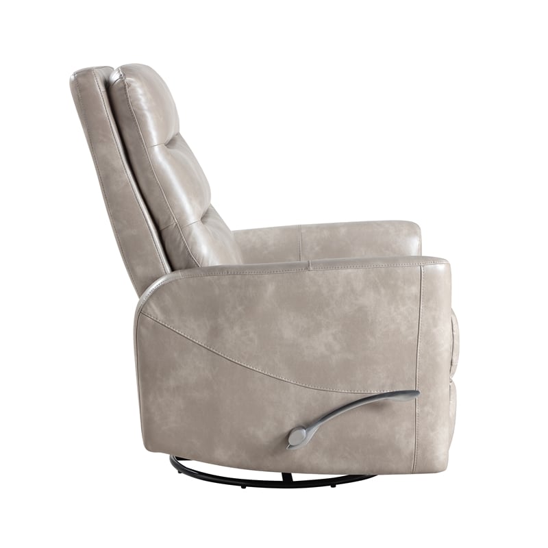 Pemberly Row Contemporary Faux Leather Swivel Recliner in Gray