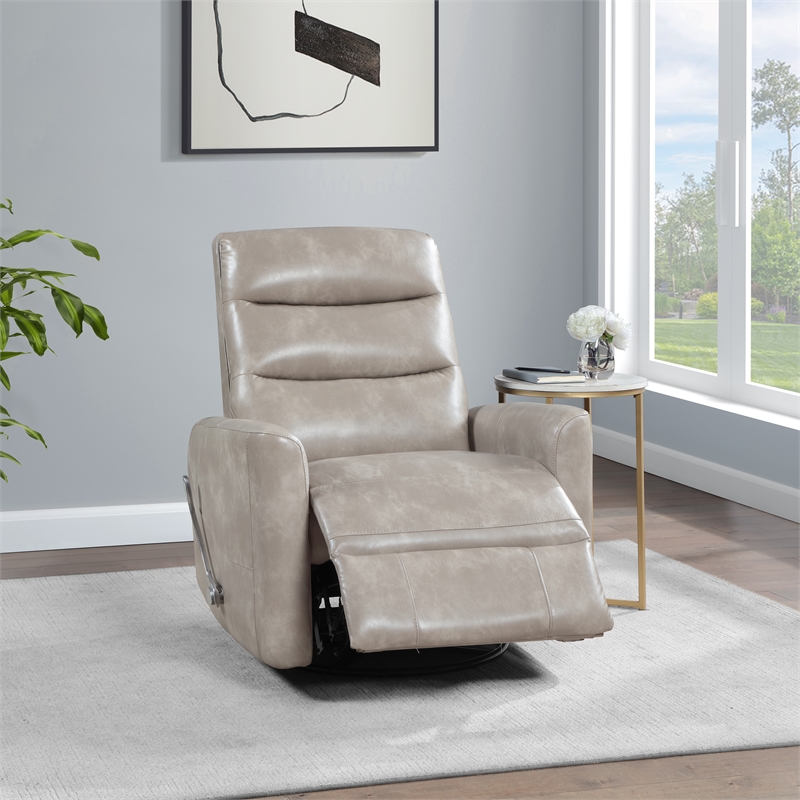 Pemberly Row Contemporary Faux Leather Swivel Recliner in Gray