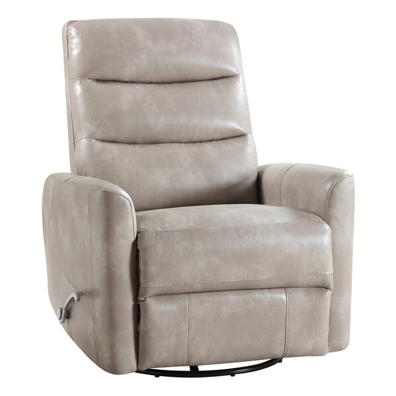 Pemberly Row Contemporary Faux Leather Swivel Recliner in Gray