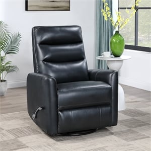 Pemberly Row Contemporary Faux Leather Swivel Recliner in Black