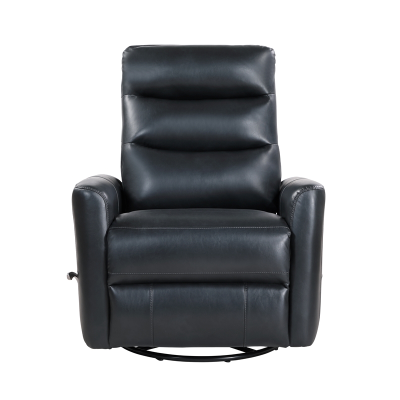 Pemberly Row Contemporary Faux Leather Swivel Recliner in Black