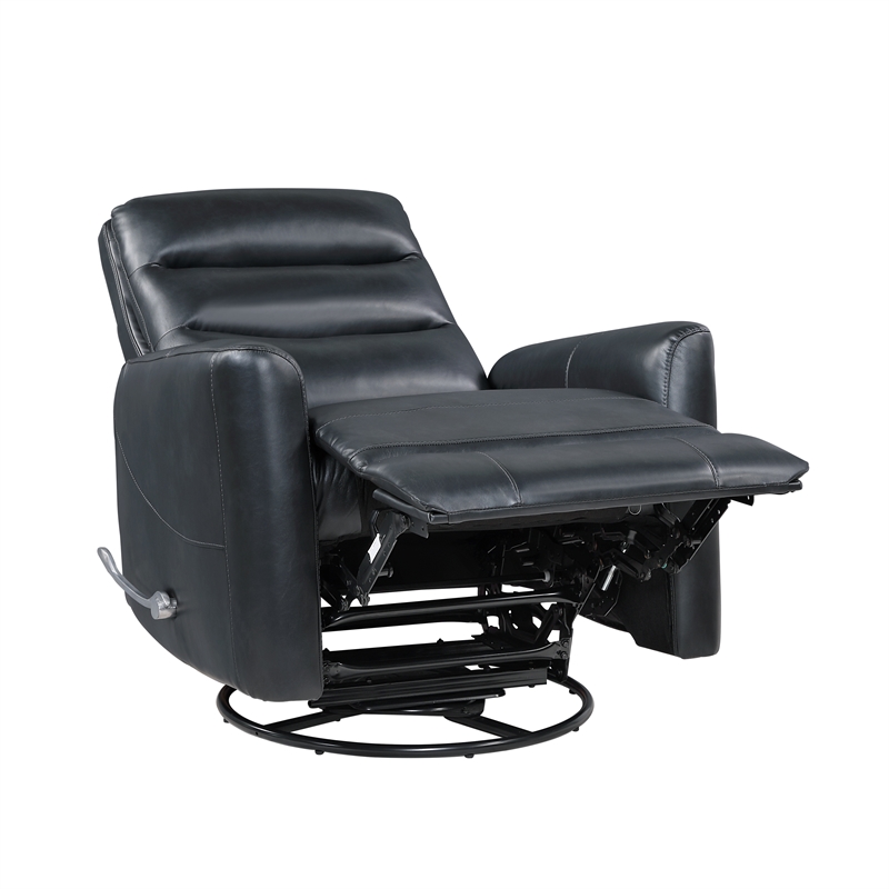 Pemberly Row Contemporary Faux Leather Swivel Recliner in Black
